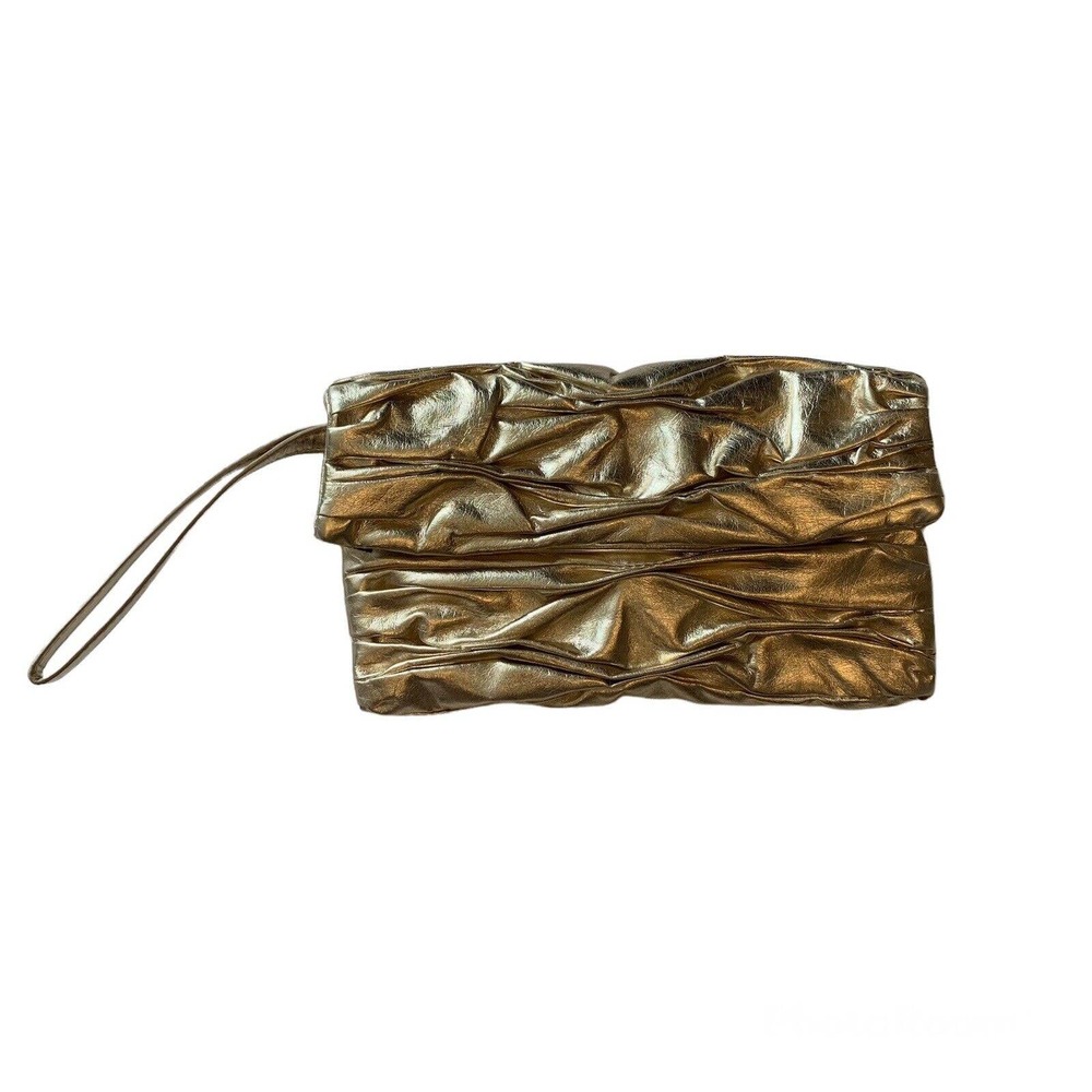 Express gold crinkle clutch purse
